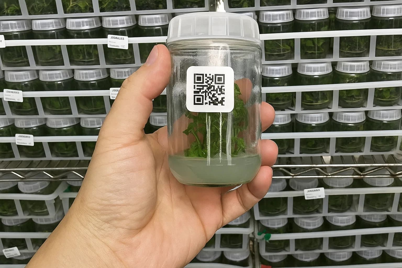 Plantlets growing in production rooms